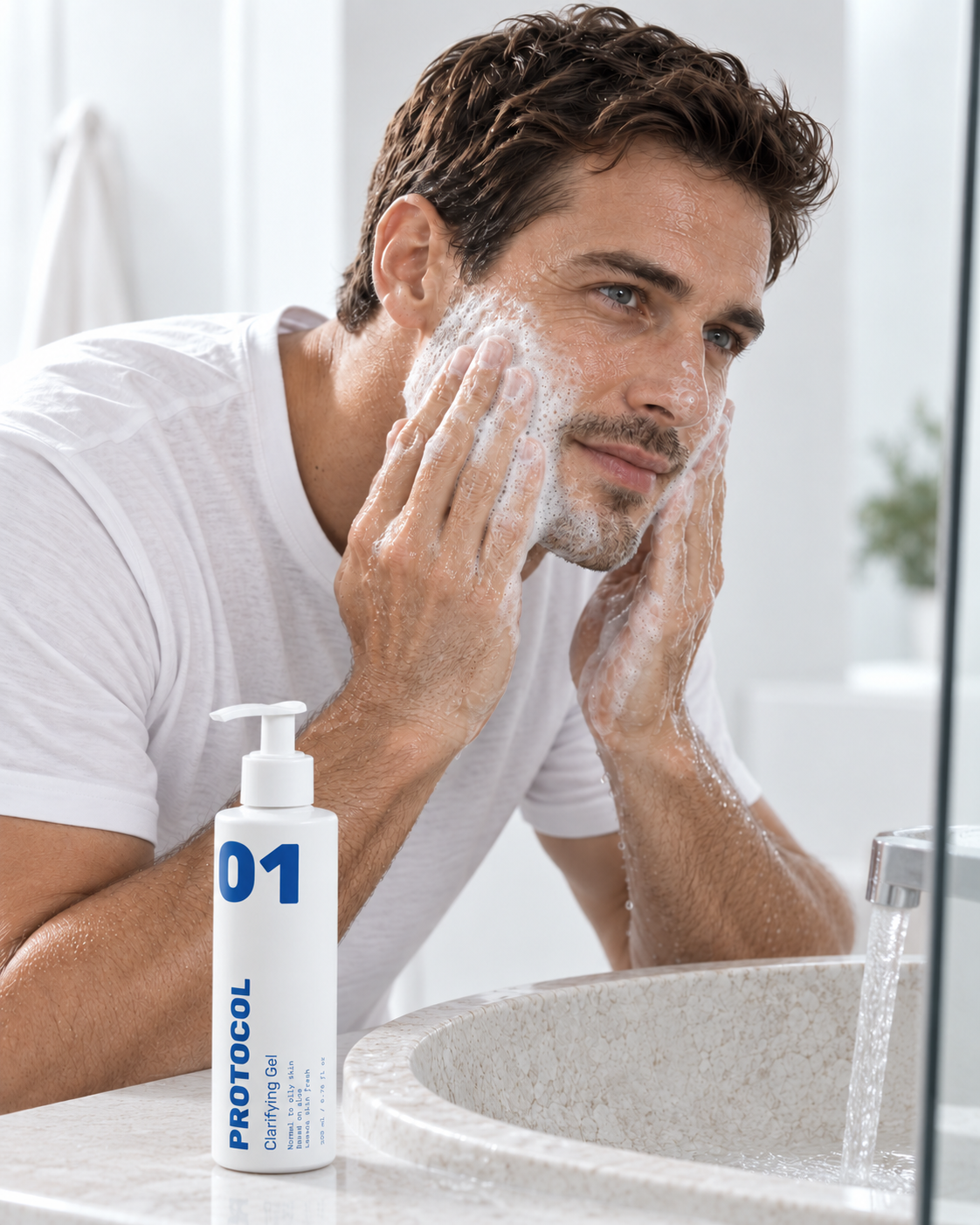 PROTOCOL 01 CLEAN Reinigungsgel in Anwendung bei der Gesichtsreinigung
